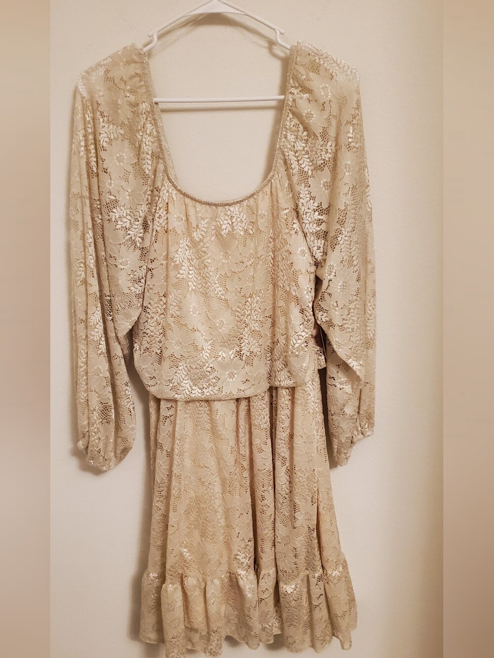 Arula Ivory Lace Mini Dress Puff Sleeve Square Neck Dollette Coquette Romantic